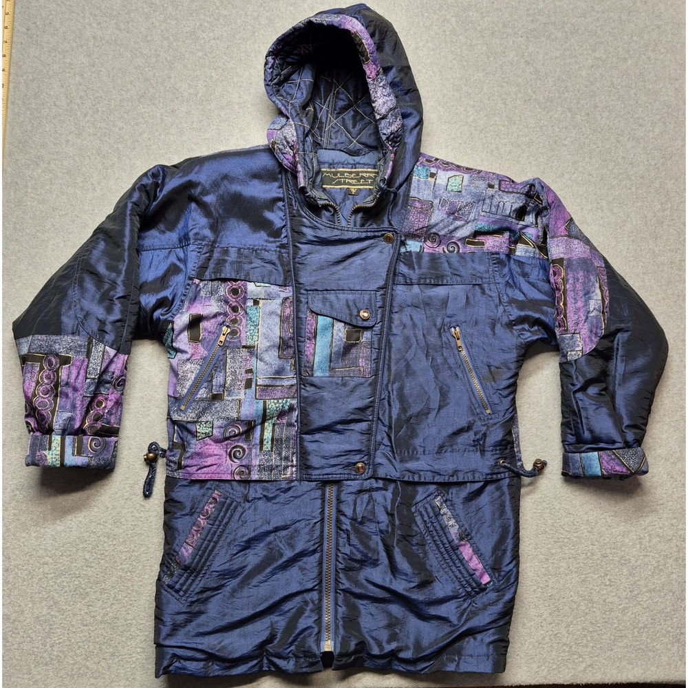 VTG Jacket Mulberry Street Womens 8 Purple Parka Geometric Abstract Puffer